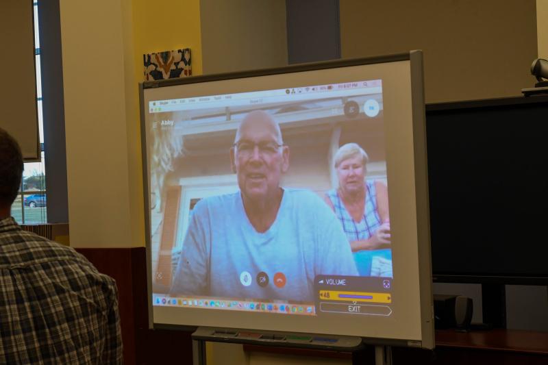 Jim Alderman speaks to the 1979 team members last fall via Skype. DAVE FREDERICK PHOTO